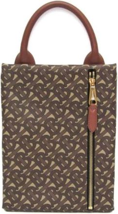 Burberry Pre-owned Mini Bags, male, Brown, Size: ONE SIZE Pre-owned TB Monogram Clutch Bag