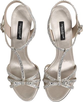 Dolce & Gabbana Womens Silver Strass Ankle Strap Heels Sandals Shoes Se+vi+goat