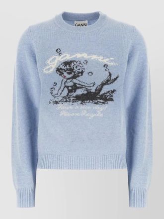 Ganni knit top crew neck graphic print