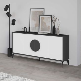 Decortie 4 Doors Sideboard Gora 4 Metal Legs, Chipboard Handle Storage Unit 180cm in Dark Grey | Size: 3 Pack
