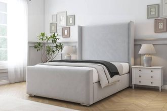 Comfort Beds Madrid Plush Bed Frame With Mattress-50 Upholstered Wingback in Silver | Size: Single