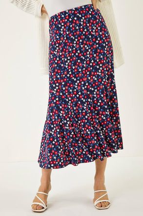 Roman Floral Heart Print A-Line Skirt