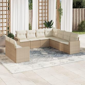 vidaXL Set De Sof&aacute;s De Jard&iacute;n 9 Pzas Con Cojines Rat&aacute;n Sint&eacute;tico Beige Vidaxl