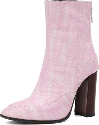 Generic Womens Square Toe Chunky Heel Short Boots Side Zip Faux Lether Booties,Pink,6.5 UK
