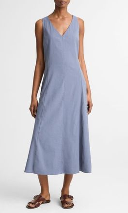 Vince Tie Back Sleeveless Linen Blend Maxi Dress in Azul at Nordstrom, Size Xx-Small