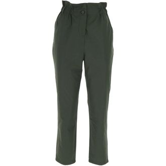 Aspesi Cropped Trousers, female, Green, XS, Green Linen Wide Leg Trousers