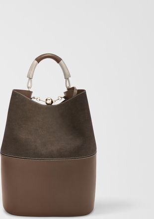 Furla Sfera Bucket Bag M Espresso Brown Colorblock Napoli Double Calf Leather + Roma Soft Calf Leather Colorblock Woman
