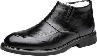 Generic Mens Slip-On Faux Leather Ankle Boots, Fleece-Lined, Waterproof & Non-Slip, Winter Work Shoes, Black,7.5 UK