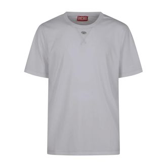 Diesel T-Shirts, male, White, Size: L Regular T-shirt with crew neck and Oval D