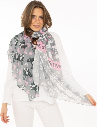 Zwillingsherz Schal ZWILLINGSHERZ Hunde, Damen, hellgrau, Web, Obermaterial: 100% Polyester, Modet&uuml;cher Schal, Hundemotiv, Mustermix, transparent