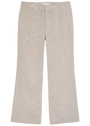 Vince Ticking Striped Flared-leg Linen and Cotton-blend Trousers - Taupe - 12 (UK16 / XL)