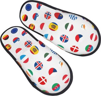 Generic Slipper World Flags Icons Pattern Cozy Fluffy Slippers Non-Slip Indoor Shoes For Winter Guest Room Travel M