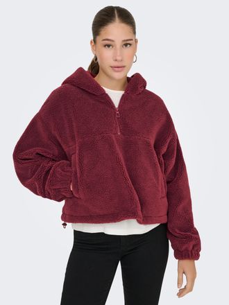 Only Fleecejacke ONLY ONLSIENA TEDDY ANORAK LIFE CC OTW, Damen, Gr. XL, rot (cabernet), Web, Obermaterial: 100% Polyester, unifarben, regular fit, B&uuml;ndchen