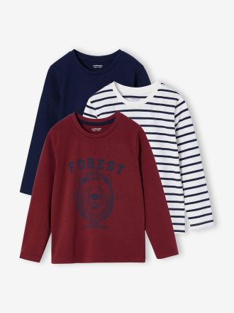 Vertbaudet Lot de 3 T-shirts gar&ccedil;on manches longues bordeaux