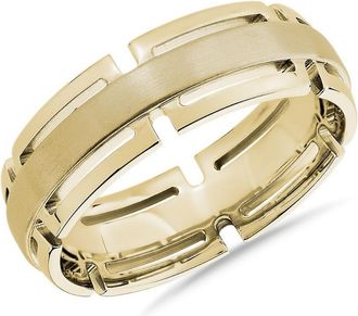 Pompeii3 Mens 7mm Modern Link Edge Wedding Ring in White, Yellow, or Rose Gold