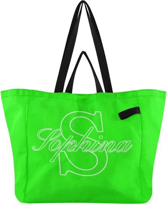 Generic Custom Neon Green Light print Reusable Canvas Tote Bag, Heavy Duty Grocery Shopping Bag with Hard Bottom Large Capacity Double Handles Work Groceries 