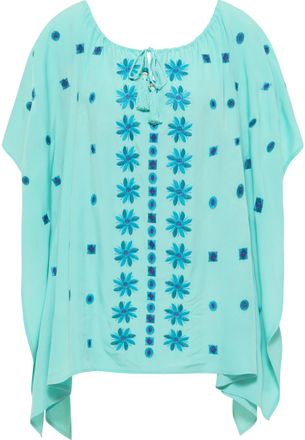 Usha Poncho Dames Licht turquoise veelkleurig