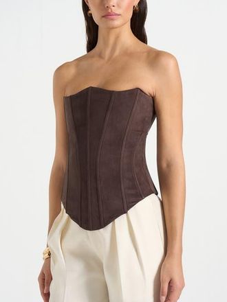 Mani&egrave;re De Voir Scarlett Suede Lace Up Corset in Brown at Nordstrom, Size X-Small