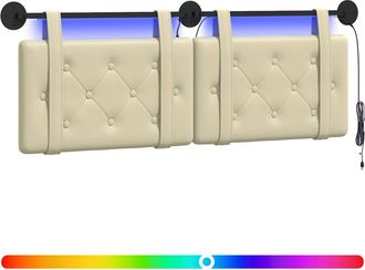 vidaXL Cabecero Colgante Con Luz Led Crema Cuero Sint&eacute;tico Vidaxl