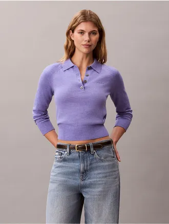 Calvin Klein Womens Extra Fine Merino Polo Shirt - Purple - XL