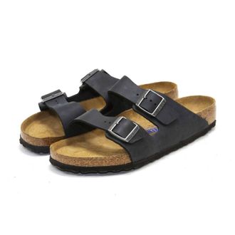 Birkenstock Womens Arizona Soft Footbed Sandals In Black Leather