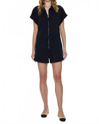 Pistola Denim Meg Short Sleeve Zip Front Romper In Fade To Black