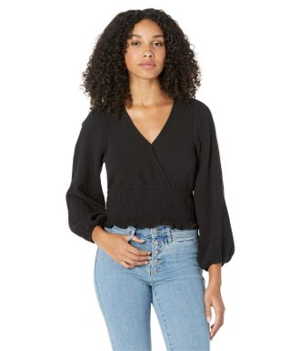 Madewell Lightspun Julianne Blouse Top Womens Black Smocked Waist GBO3030