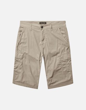 Police Mens Husk 3/4 Length Beige Cargo Shorts - Cream