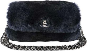 Chanel Navy Orylag Fur Flap Bag