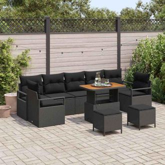 vidaXL Vidaxl - Conjunto De Sof&aacute; De Jard&iacute;n 10 Pcs Negro 90 X 55 X 71 Cm
