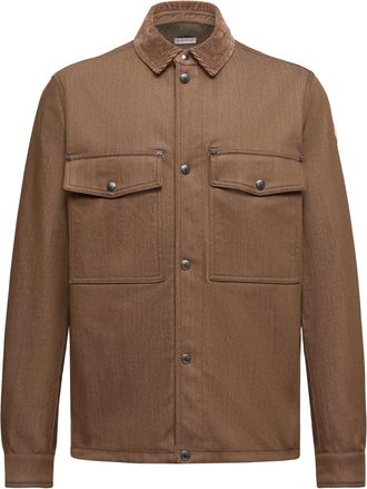 Moncler Denim Corduroy-trimmed Shirt Jacket Brown Size XL
