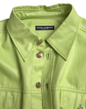 Dolce & Gabbana Mens Green Cotton Collared Button Down Shirt
