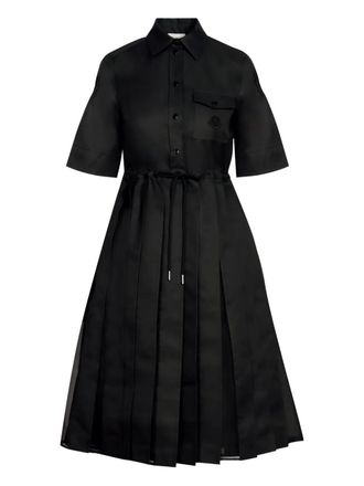 Moncler drawstring pleated midi dress - women - Cotton/Polyester/Cotton/Polyamide/Silk - 38 - Black