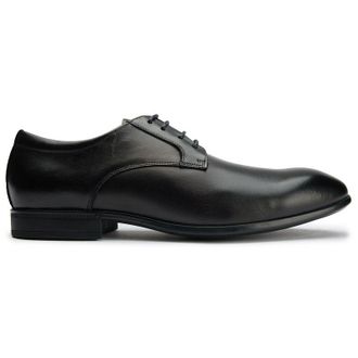 Sole Mens Ldn Wide Fit Derby Shoes - Black Leather - Size UK 8