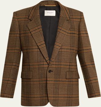 Saint Laurent Oversized Check Single-Breasted Blazer Jacket