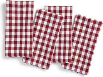 Solino Home Linen Dinner Napkins Set of 4, 20 x 20 Inch for Dining Table, Holiday and Everyday Table Decor - Gingham Check in Burgundy at Nordstrom
