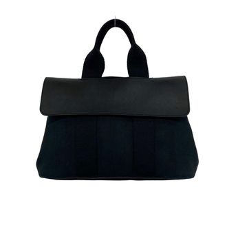 Herm&egrave;s Black Toile Chevron Handbag Tote Bag (Pre-Owned)