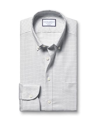 CHARLES TYRWHITT Non-Iron Stretch Oxford Cotton Formal Shirt - Silver Grey Single Cuff Size 15.5/33 by Charles Tyrwhitt