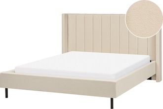 Beliani Cama Con Somier 160 X 200 Cm Moderna Tapizada Boucl&eacute; Base Listones Beige Villette