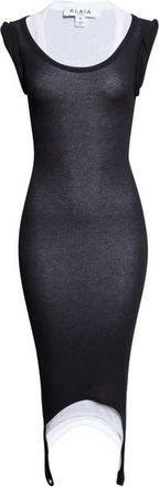 Alaia Layered Rib Midi Dress in Noir/Blanc at Nordstrom, Size 6 Us