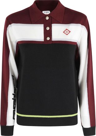 Casablanca Black Burgundy White Striped Oversized Merino-Blend Polo Shirt