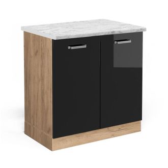 Vicco Armario Bajo Para Fregadero R-line, Negro Brillo Intenso, 80 Cm Et M&aacute;rmol Vicco