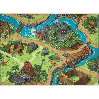 RugsX REBEL ROADS CARPET Dino World 29 Dinosaurs, non-slip for children - grey / green multicolour 140x200 cm