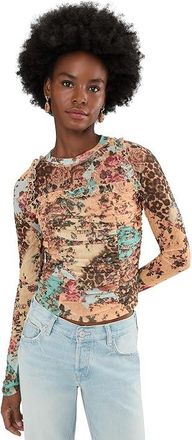 Free People Ariana Long Sleeve Ruched Top Womens Clothing Taupe Combo : LG (Womens 12-14), Polyester