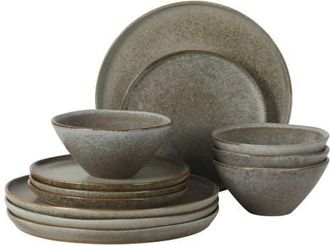 Gibson Home Coastal Forest 12-Piece Triple Reactive Glaze Stoneware Dinnerware Set in Slate at Nordstrom