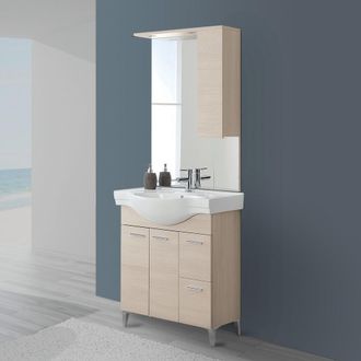 Feridras Mobile Bagno A Terra 85 Cm Larice Con Pensile Su Specchio Led Desya