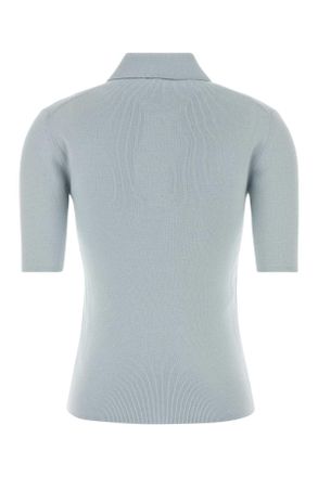 Jil Sander Womens Pastel Light-Blue Wool Polo Shirt Sky Lana Vergine
