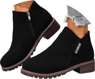 Generic Ladies Boots,Ankle Boots for Women,Wide Fit Suede Ankle Boot Women Uk Low Heel Block Cowboy Style Ladies Gold Zip Western Boot Comfortable Lightweight