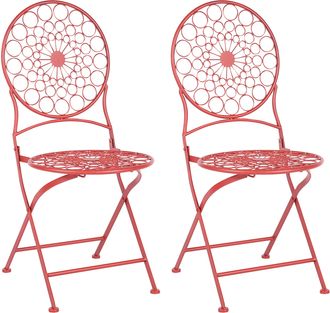 Beliani Conjunto De 2 Sillas De Balc&oacute;n De Metal Rojo Retro Franc&eacute;s Exterior Scario