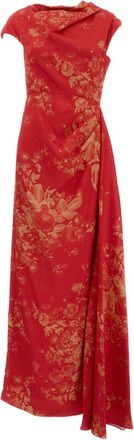 Erdem Floral-Print Duchess Midi Dress with Asymmetric Silhouette